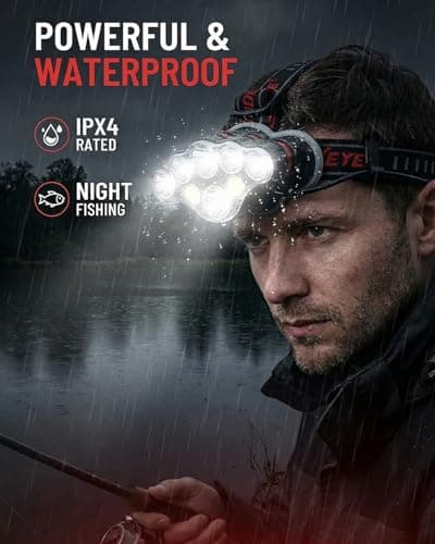 Victoper Head Torch –Super Bright 8 Lighting Modes 18000 Lumens Headlight LED Rechargeable, Super Bright LED Head Lamp, for Camping, Fishing, Hiking, Waterproof IPX4 Valentine Gifts for Men — view 6
