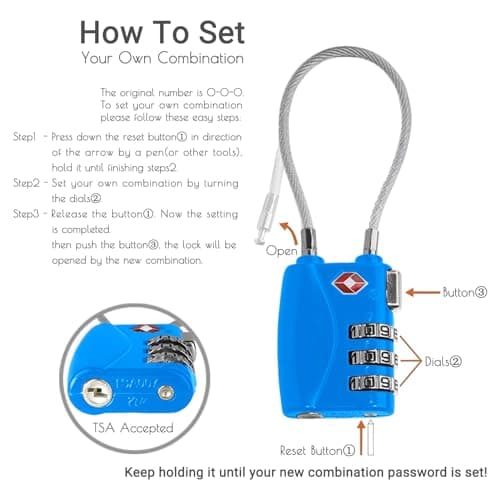CFMOUR Suitcase Locks, 3-Dial TSA Approved Luggage Lock with Flexible Cable — view 5