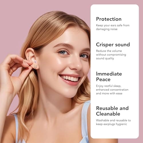 Ear Plugs for Sleep, 45dB Noise Cancelling Earplugs Hearing Protection for Sleep, Concentration, Travel, Work, Concerts, Ultra Comfortable Reusable Silicone Ear Plugs, 8 Tips(XS/S/M/L) & Case(Pink) — view 3