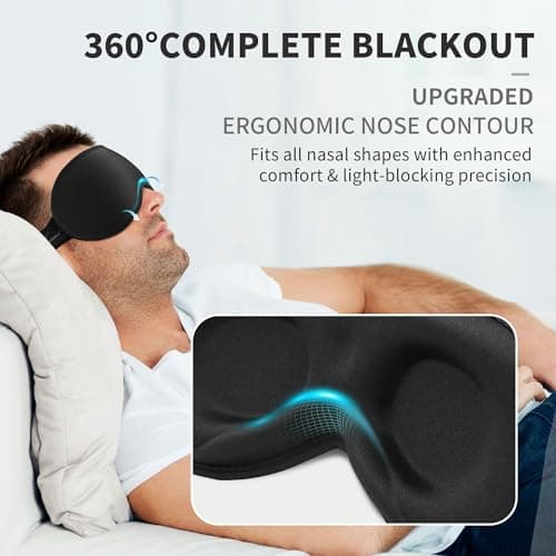 3D Sleep Mask for Men Women 2 Pack, Blackout Eye Mask for Sleeping Eye Mask for Side Sleeper, Memory Foam Adjustable&Washable, Airplane Travel Essentials Couples Yoga Meditation Office Black & Black — view 2