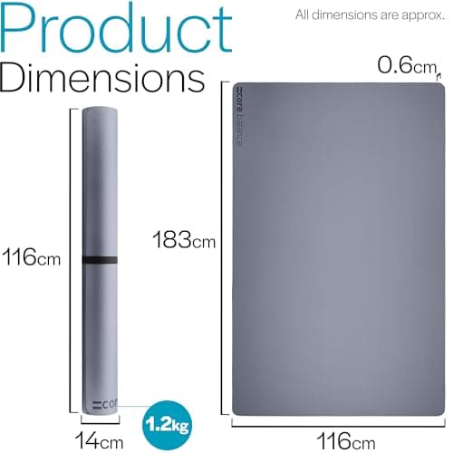 Core Balance Extra Large Yoga Mat 6mm Non Slip TPE Foam with Travel Strap L183cm x W116cm (Grey) — view 6