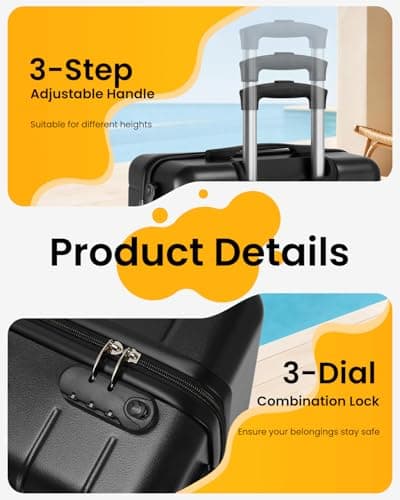 Shavont 20 Inch Cabin Suitcase 55x40x20cm Carry on Hardshell Luggage(Black) — view 6