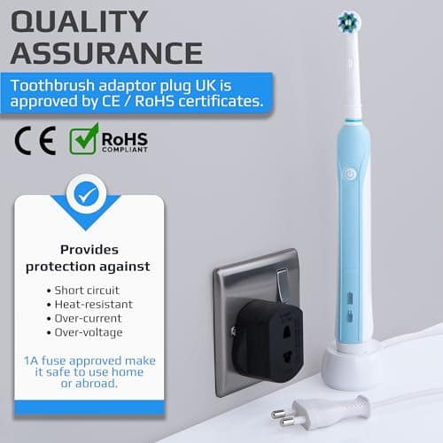 Toothbrush Adaptor Plug UK Charger Adapter Shaver Socket 2 Pin to 3 Pin Electric for Razor Plugs Bathroom Two to Three Prong Charging Tooth Brush Plugs Adapters Electrical Shaving (Black) — view 6