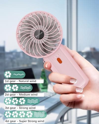 2 Pack Portable Fan Handheld Fan with Neck Lanyard, Battery Operated Electric Powered USB Rechargeable Fans, 6-15H Cooling, 180° Foldable 4 Quiet Speeds Mini Fans for Travel Outdoor Home Office, Pink — view 2