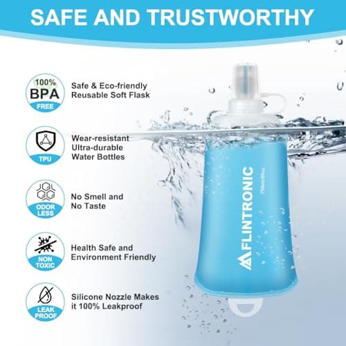 Flintronic TPU Foldable Water Bottles, 2-Piece Soft Flask, BPA-Free, for Hydration on Backpacks, Bicycles, Hiking, Jogging, Camping, and Climbing (250ml, Light Blue) — view 3