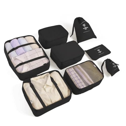 LANSKLBD 6/8 Set Packing Cubes for Suitcases Travel Luggage Packing Organizers,Travel Accessories Essentials Luggage Organizer with Shoe/Tioletry/Laundry Bag(Black, 8 set)