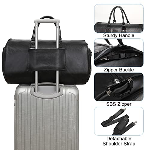 Modoker Convertible PU Leather Garment Bag, Carry-On Travel Duffel — view 3