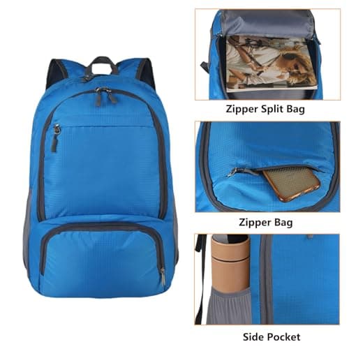 GUZHAIREN 30L Foldable Backpack, Waterproof Rucksack for Men Women, Blue — view 4