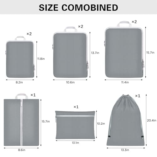 Compression Packing Cubes for Suitcases,Suitcase Organiser Bags,Travel Packing Cubes Compression Set for Backpack,Packing Organisers,Waterproof Travel Organiser Packing Bags (9 pcs, Grey） — view 6