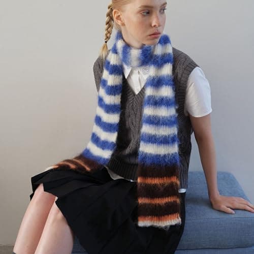 BABIBAOBEI Color Blocking Stripe Knit Scarf Soft Knitting Fabric Neckerchief Lightweight Unisex Winter Accessory for Family Travel Lightweight Travel Friendly Scarf — view 3