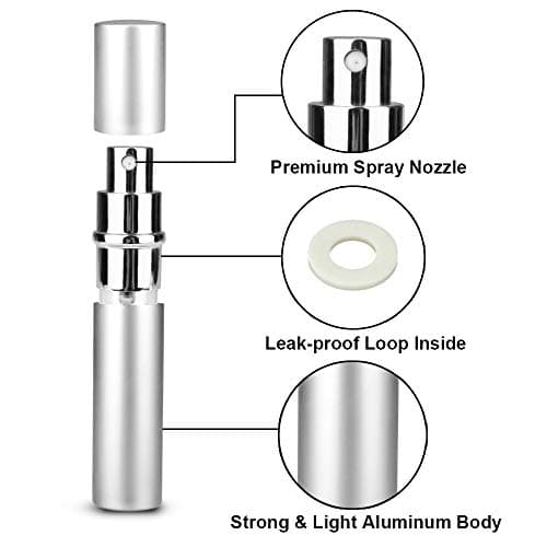 Zingso Refillable Travel Perfume Atomiser Bottles, 3 Pcs 10ml Mini Portable Spray Bottles Refillable Perfume Aftershave Atomiser Empty Travel Bottles with Funnel (10ml (Black+Silver+Blue)) — view 3