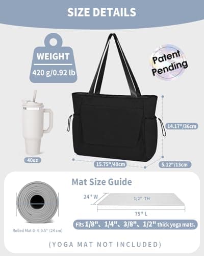sportsnew Yoga Mat Bag Large Gym Bag with Mat Holder, Lightweight Tote Bag for Women Water-Resistant Yoga Bag for Gym, Walking, Work, Travel — view 4