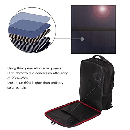 14W Solar Panel Power Backpack, Solar Powered Backpack, Laptop Bag Waterproof Ergonomic Solar Power Backpack with Handle and USB Charging Port — view 4