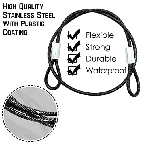 CKANDAY 20 Pack 6 Inch(15cm) Safety Stainless Steel Tethers with 4 Pcs Spring Snap Hook Clips, Steel Wire Cable with Loops Vinyl Cover Coated Short Rope Lanyard Lock Safety Tether Chains, Black — view 3