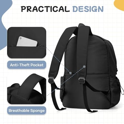 HYC00 School Backpack Womens Secondary Causal Travel High School Bags for Teenage Girls Boys 14 Inch Laptop Backpack Rucksack Bag for Women College Bags Water Resistant Bookbag Work Back Pack,A1-Black — view 3