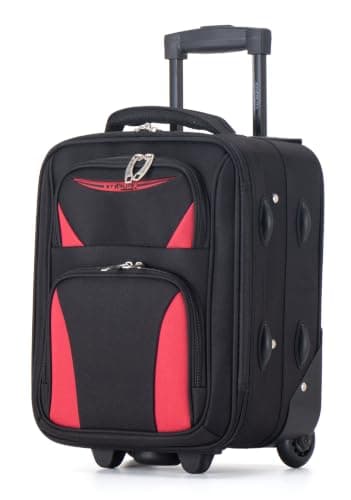 DK Luggage 40x30x20 Underseat Cabin Suitcase, Ryanair EasyJet Eurowings Wizz Air Vueling & easyJet Carry on Cabin Suitcase, 24L Travel Bag Lightweight Hand Luggage 2 Wheel DK16 (Black/Red, Underseat)