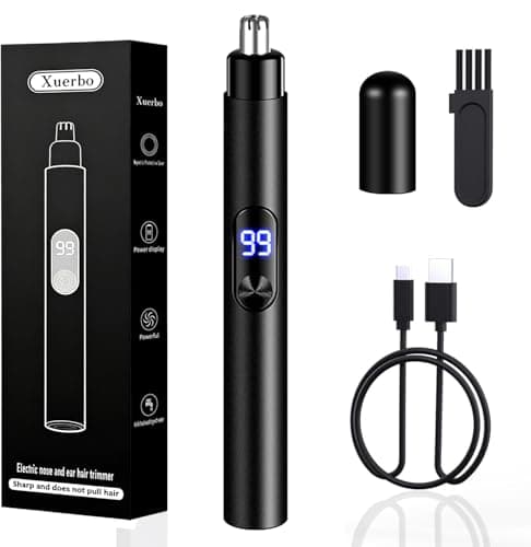 Rechargeable Nose Hair Trimmer for Men and Women with LCD Battery Display Painless USB Nose Trimmer, Ear and Nose Clipper, Facial Hair Removal, Easy to Clean, Dual Edge Blades