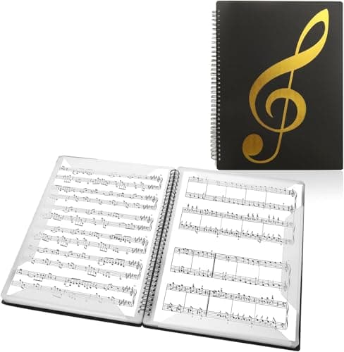 Abaigeal 2 Pack A4 Sheet Music Folder, 60 Pockets/30 Pages Spiral Sheet Music Binder Organizer, A4 Music Folder with Plastic Sleeves for Piano Guitar Violin Paper Document