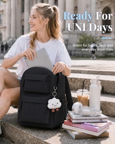 BECOJADDE School Bag for Girls, 15.6" Laptop Backpack for Women, Black — view 2