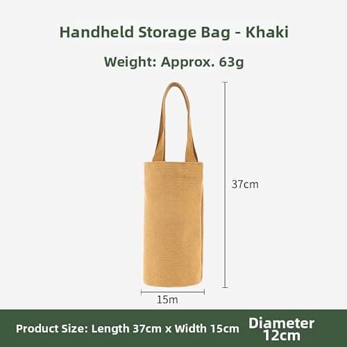 Water Bottle Bag, Canvas Insulated Carrier Flask Holder with Handle Portable Thermal Cup Pouch for Outdoor Travel Camping(Black) — view 4