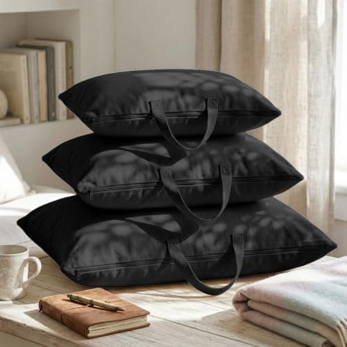 2 Pack Travel Pillow and Blanket Bags, 100% Cotton Canvas Pillow Storage Bag with Handles, Heavy Duty Breathable Organizer for Bedding Linens, Pillow Bag for Traveling(2,Black,20"x36") — view 3