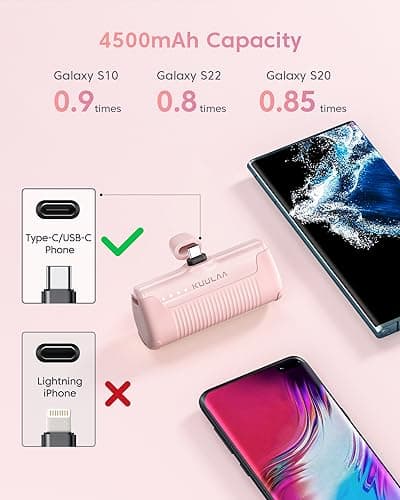 Kuulaa Mini Power Bank 4500mAh,PD 16W Ultra Compact Portable USB C Charger,Small Portable Charger Compatible with Samsung Huawei Xiaomi OPPO Oculus Quest Games Android Switch etc (Pink) — view 4