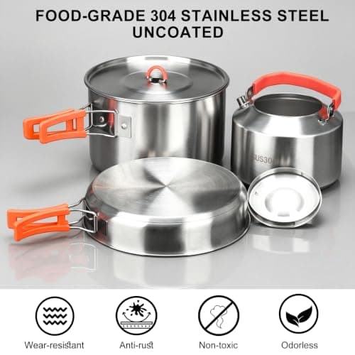 BSDLZCH 304 Stainless Steel Camping Cookware Set 3-6 People — view 3