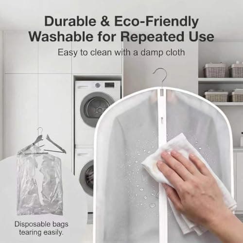 GadSteam 5 Pack Dress Bags Covers Long,60 x 140cm Garment Bags for Hanging Clothes Protector Bag, Waterproof Dustproof Clothes Covers with Smooth Zip for Wedding Dresses, Suits, Long Coats, Jackets — view 4
