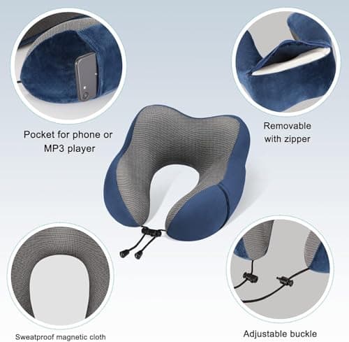 SpeXyngial Travel pillow,Memory Foam Travel Neck Pillow with Spare Cover - Comfortable & Washable Support for Long Flights, Road Trips, and Office Naps, Adjustable Fit for Adults & Teens (NAVY) — view 4