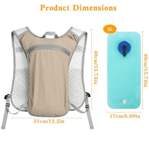 5L Running Vest with 2L Water Bladder, Hydration Backpack for Women Men (Khaki) — view 2