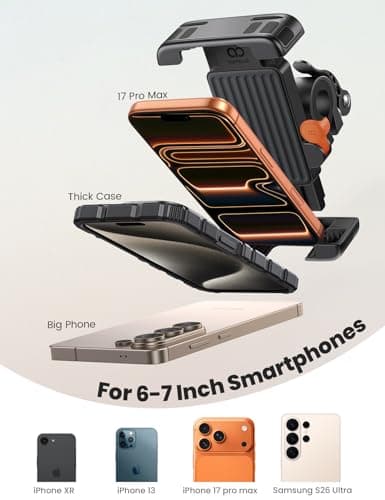 Lamicall Foldable Bike Phone Holder Bicycle - 【Quick Release Clamp】 Motorbike Phone Holder, Universal Motorcycle Handlebar Mount for iPhone 17 16 15 14 13 12, Samsung S25 Ultra, All Phones - Orange — view 5
