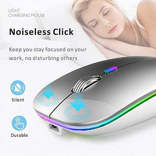 Uiosmuph G12 Wireless Mouse for Laptop, Rechargeable Mice, Silent - Silver — view 6