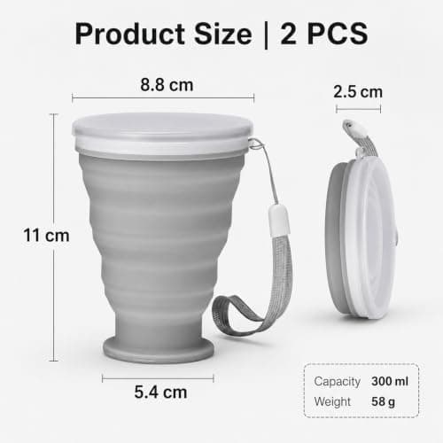 Livawnd MSLSOZ 300ml Silicone Foldable Camping Cups, 2 Pack, Pink & Grey — view 2
