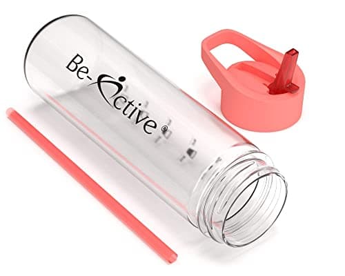 Be-Active Motivational 900ML Water Bottle | with Times to Drink | Straw | Hydrate | BPA Free | Tracker (Coral) — view 3