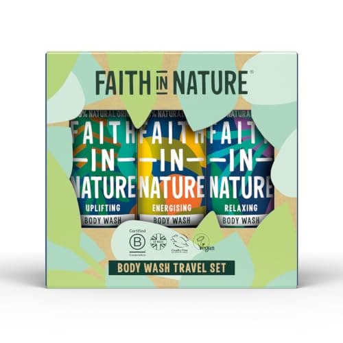 Faith in Nature 3 x 100 ml Lavender & Geranium, Vegan Hair and Body Care Gift Set | Travel Size Hair Shampoo, Conditioner & Body Wash Bath Sets | Gifts for Women and Men