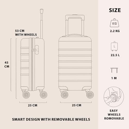 Easyjet Cabin Bag 45x25x20 with Removable Wheels, ABS Hard Shell 4 Spinner Trolley Carry On Suitcase, Hand Luggage Suitcase Fits Ryanair, Jet2, Water Resistant & Safe Locking (Blue, Small) — view 3