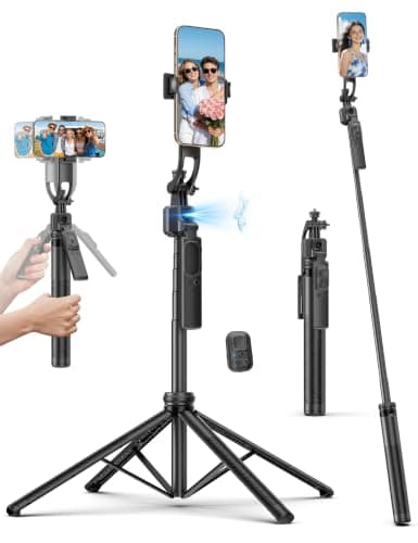 64'' Auto Face Tracking Tripod, 360 Rotation Selfie Stick Phone Tripod with Remote, Handheld Stabilization, Aluminum Quadrapod Phone Mount, for iPhone& Camera, Tiktok, YouTube, Video, Vlog