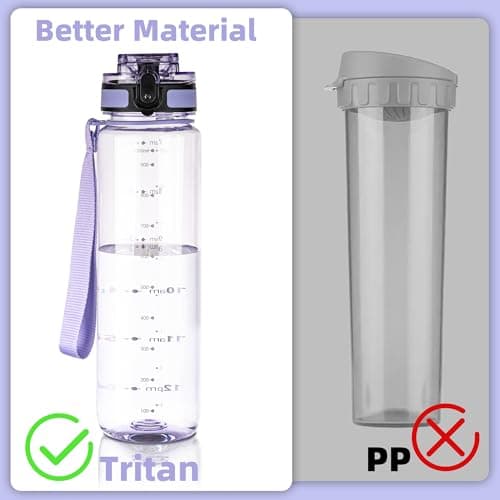 OLDLEY 1L/32oz Sports Water Bottle, 1000ml Motivational Water Bottles with Time Markings Drinks Bottle Leak Proof & Lock Cover & No Straw, Tritan BPA Free for Women Men Gym School Cycling Hiking — view 3