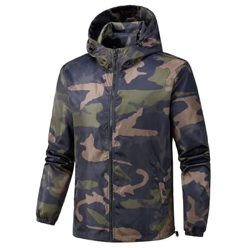 Mens Waterproof Camo Jackets Camouflage Coats For Men Softshell Tactical Jacket Outdoor Military Jackets Windproof Functional Jacket Adjustable Hunting Coats With Hood Lightweight Rain Coat