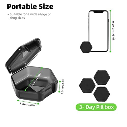 3 Pcs Pill Organizer Small Travel Pill Box Waterproof Portable Tablet Case Medicine Holders Mini Organiser for Vitamins, Supplements, Medication Outdoor Travel Camping (3 Black) — view 2