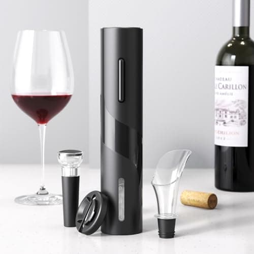 MAGDEN Electric Wine Opener Set, Rechargeable Wine Bottle Opener Set, Cordless Automatic Corkscrew with Foil Cutter, Pourer, Vacuum Stopper, USB Charging Cable, Gift for Wine Lovers, Black — view 2