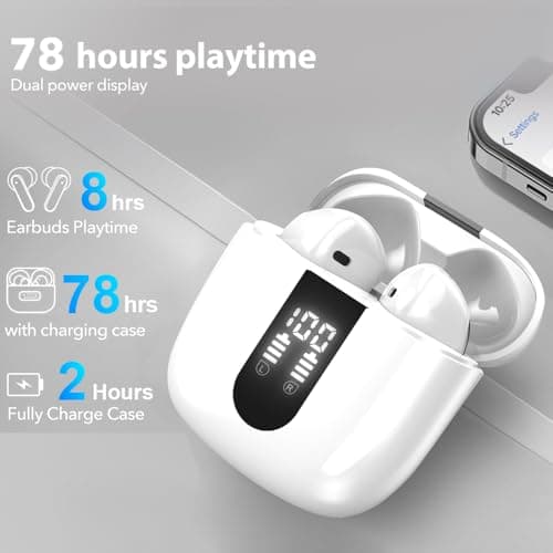JBES Wireless Earbuds Bluetooth Earphones, 60H Deep Bass Ear Buds with 6 Noise Cancelling Microphone, IP5 Waterproof in Ear Headphones for iPhone Android Sports Gaming (Snow White) — view 4