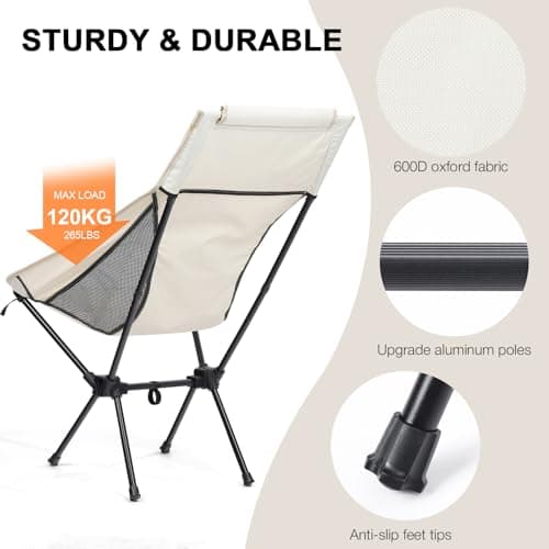 Outplea High Back Lightweight Compact Camping Chair for Adults, Outdoor Folding Chair Backpacking for Beach Fishing, White — view 5