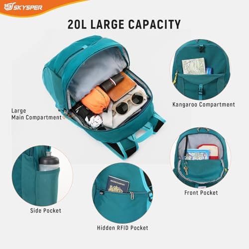 SKYSPER Lightweight Travel Backpack Anti-Theft RFID Foldable Daysack for Women Men, 20L Small Hiking Daypack Packable Rucksack — view 3