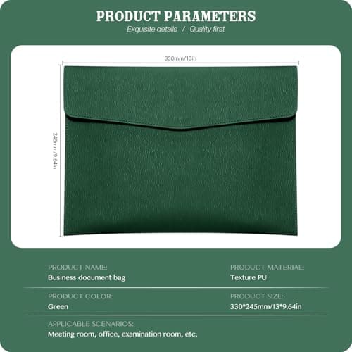 Skyzone A4 Document Folder Wallet, PU Leather Travel Document Holder Organizer, Waterproof File Folder with Snap Closure, Multifunctional File Envelope Portfolio Storage Case (Green) — view 2