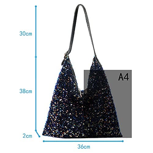 LA HUATE Women Glitter Sequins Shoulder Tote Large Capacity Shopping Bag Zipper Travel Pouch Bag — view 4