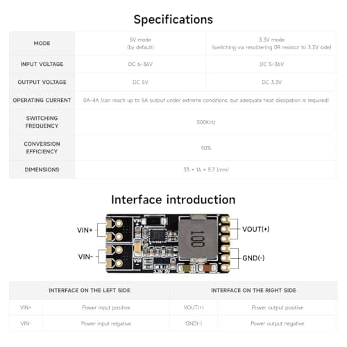 Waveshare DC to DC Buck Converter (with Pre-soldered Header and Terminal), Buck Voltage Regulator, Compact Size And Easy To Integrate, Configurable 3.3V Or 5V Output, Immersion Gold Process — view 4