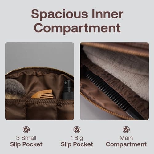 RUBAB MEN Premium Vegan Leather Toiletry Bag for Men | Shaving Kit Bag & Grooming Travel Pouch for Men | Waterproof Lining Tan Shade Pack-It Smart Edition — view 2