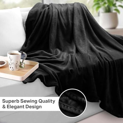 Oxford Homeware Fleece Blanket Sofa Throw Cuddly Reversible Soft Throws for Bed, Couch, Settee, Travel Lightweight and Breathable Blanket fit All Season (Black, Throw/Single) — view 5