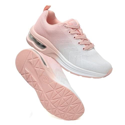 Womens Trainers Outdoor Running Shoes Air Cushion Athletic Walking Shoes Ladies Sneakers Breathable Mesh Sport Shoes Lightweight Tennis Shoes Workout Casual Jogging Shoes Pink